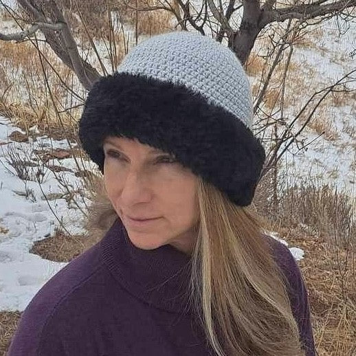 Faux fur trim crochet beanie